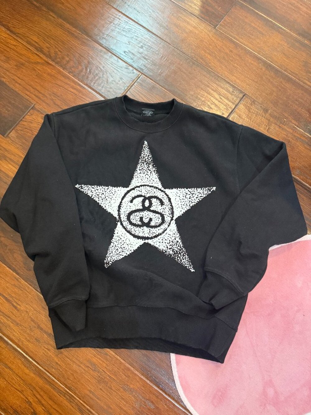 Stussy Star Logo Black Crewneck Sweatshirt Size S